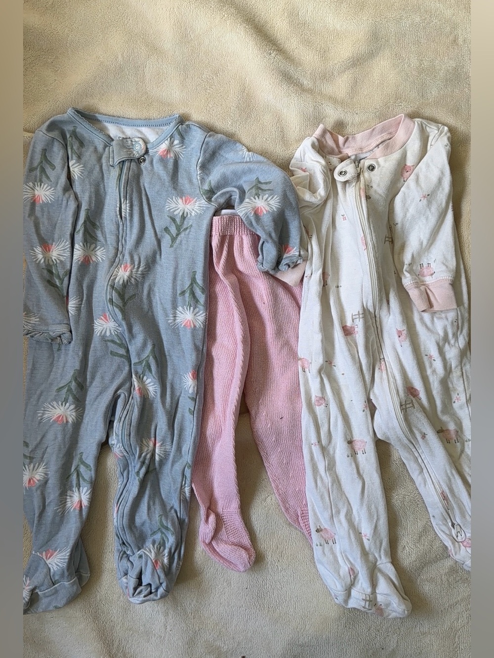 Bundle Lot of 3 Baby Infant Girls Items Clothes Sleepers and Pants